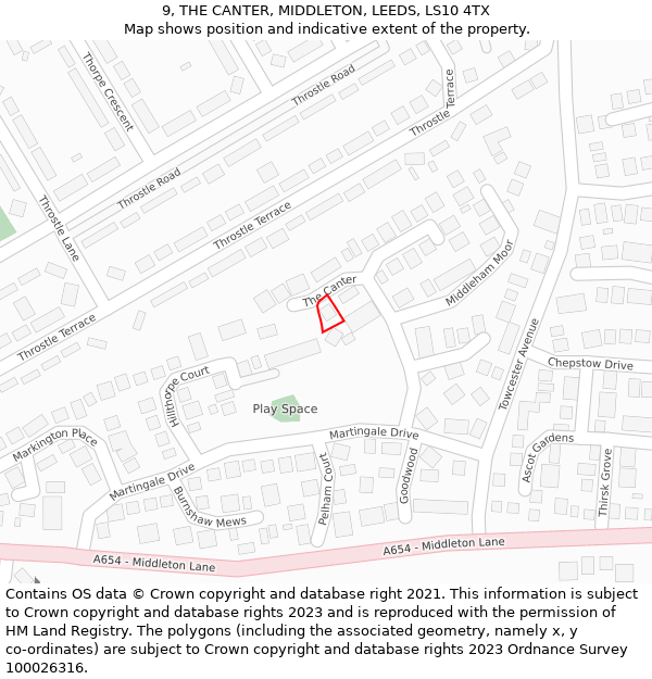 9, THE CANTER, MIDDLETON, LEEDS, LS10 4TX: Location map and indicative extent of plot