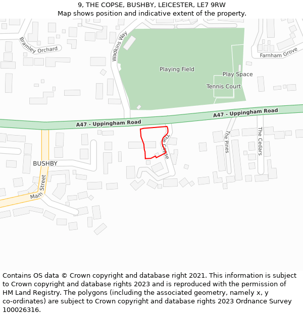 9, THE COPSE, BUSHBY, LEICESTER, LE7 9RW: Location map and indicative extent of plot
