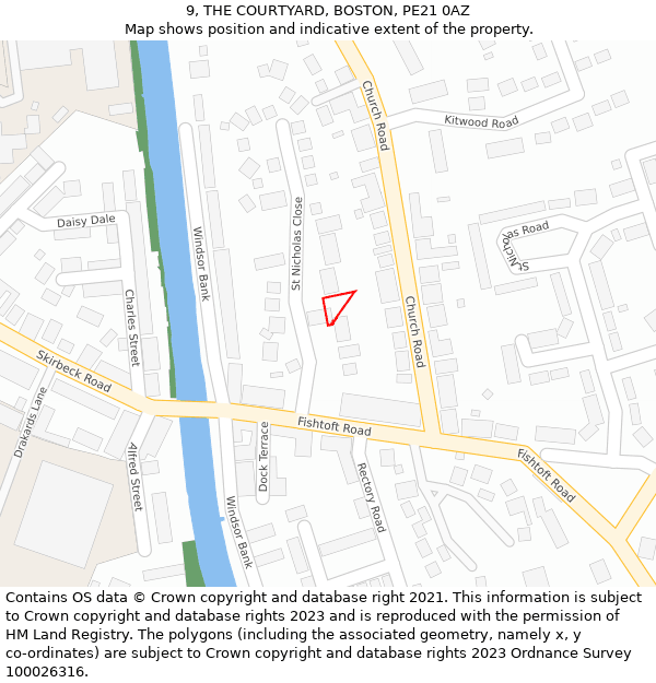 9, THE COURTYARD, BOSTON, PE21 0AZ: Location map and indicative extent of plot