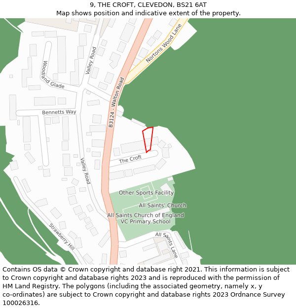 9, THE CROFT, CLEVEDON, BS21 6AT: Location map and indicative extent of plot