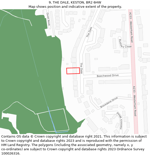 9, THE DALE, KESTON, BR2 6HW: Location map and indicative extent of plot