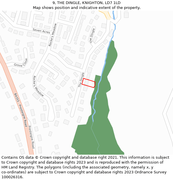 9, THE DINGLE, KNIGHTON, LD7 1LD: Location map and indicative extent of plot