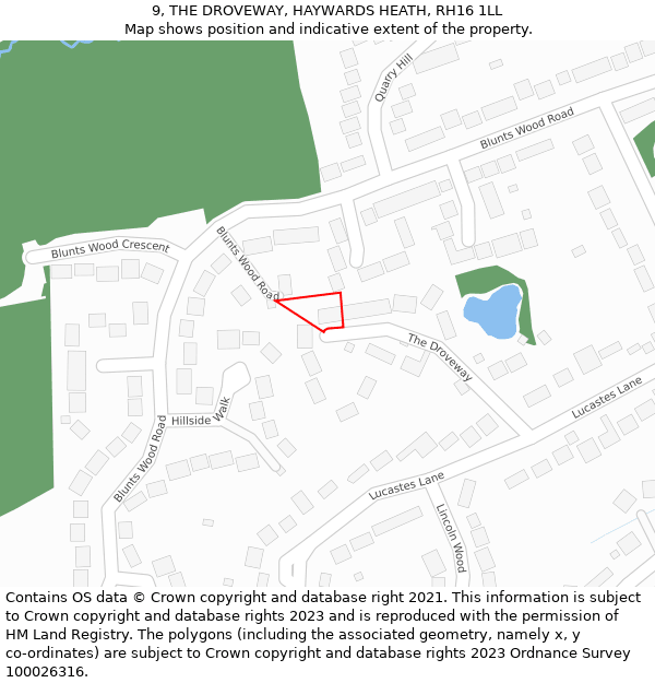 9, THE DROVEWAY, HAYWARDS HEATH, RH16 1LL: Location map and indicative extent of plot