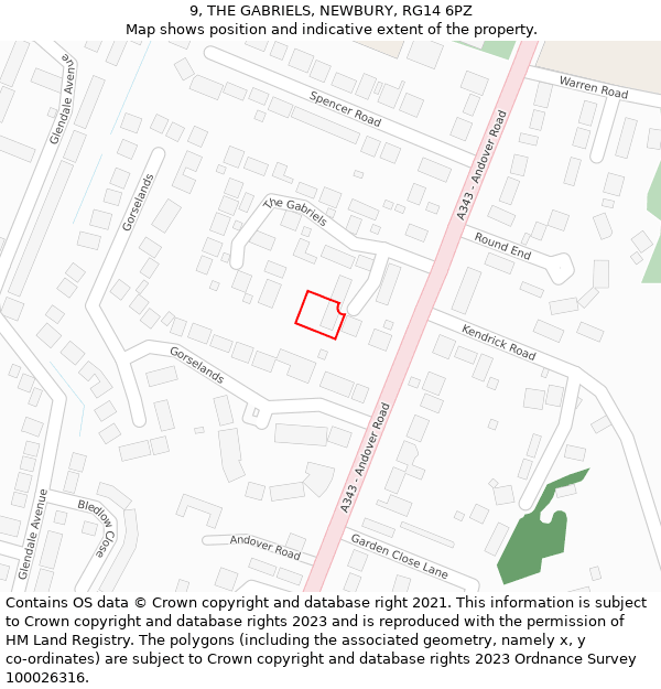 9, THE GABRIELS, NEWBURY, RG14 6PZ: Location map and indicative extent of plot