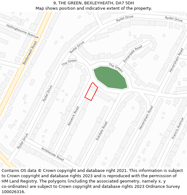 9, THE GREEN, BEXLEYHEATH, DA7 5DH: Location map and indicative extent of plot
