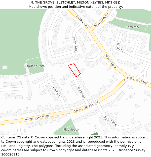 9, THE GROVE, BLETCHLEY, MILTON KEYNES, MK3 6BZ: Location map and indicative extent of plot