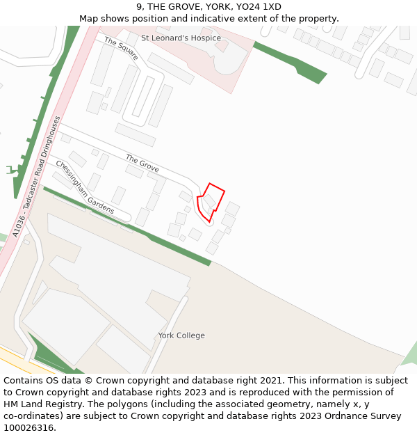 9, THE GROVE, YORK, YO24 1XD: Location map and indicative extent of plot
