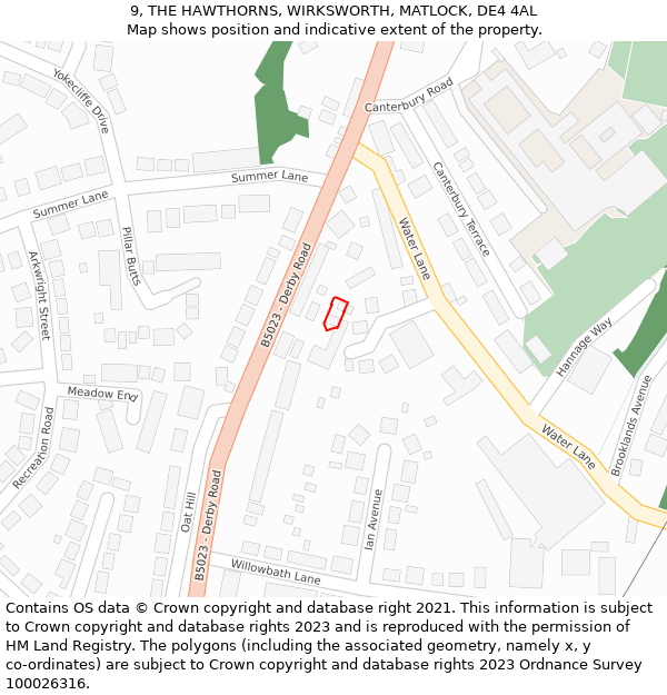 9, THE HAWTHORNS, WIRKSWORTH, MATLOCK, DE4 4AL: Location map and indicative extent of plot