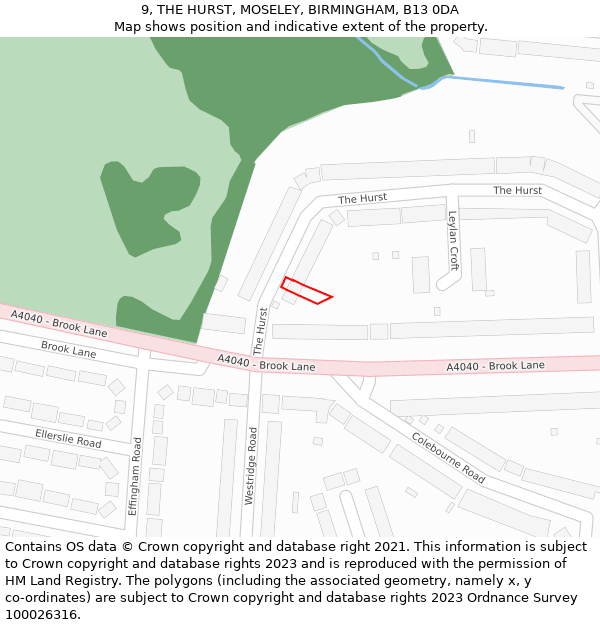 9, THE HURST, MOSELEY, BIRMINGHAM, B13 0DA: Location map and indicative extent of plot