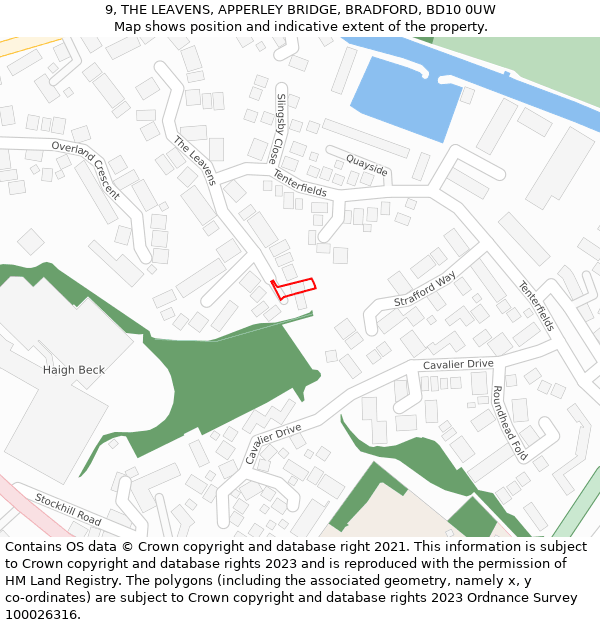 9, THE LEAVENS, APPERLEY BRIDGE, BRADFORD, BD10 0UW: Location map and indicative extent of plot