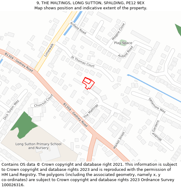 9, THE MALTINGS, LONG SUTTON, SPALDING, PE12 9EX: Location map and indicative extent of plot