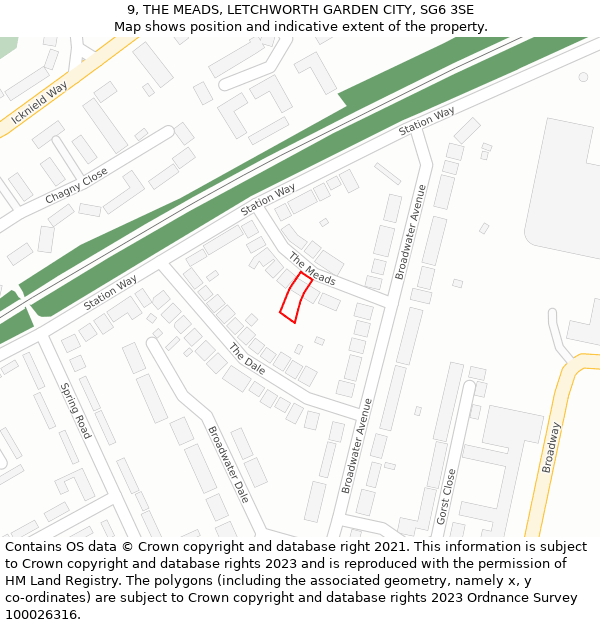 9, THE MEADS, LETCHWORTH GARDEN CITY, SG6 3SE: Location map and indicative extent of plot