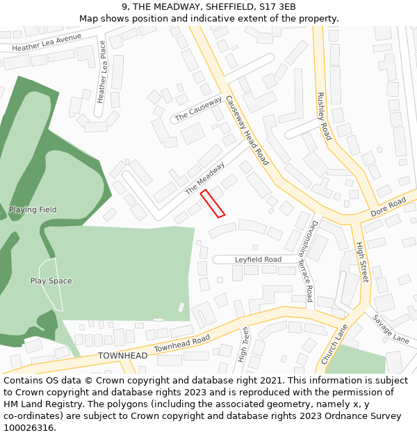 9, THE MEADWAY, SHEFFIELD, S17 3EB: Location map and indicative extent of plot