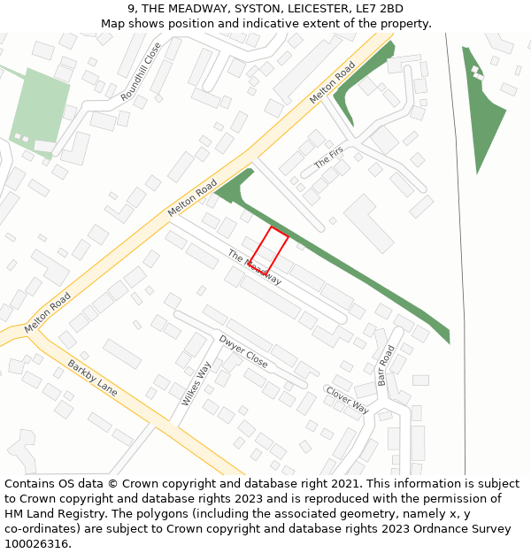 9, THE MEADWAY, SYSTON, LEICESTER, LE7 2BD: Location map and indicative extent of plot