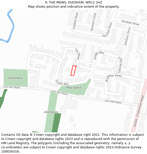9, THE MEWS, EVESHAM, WR11 2AZ: Location map and indicative extent of plot