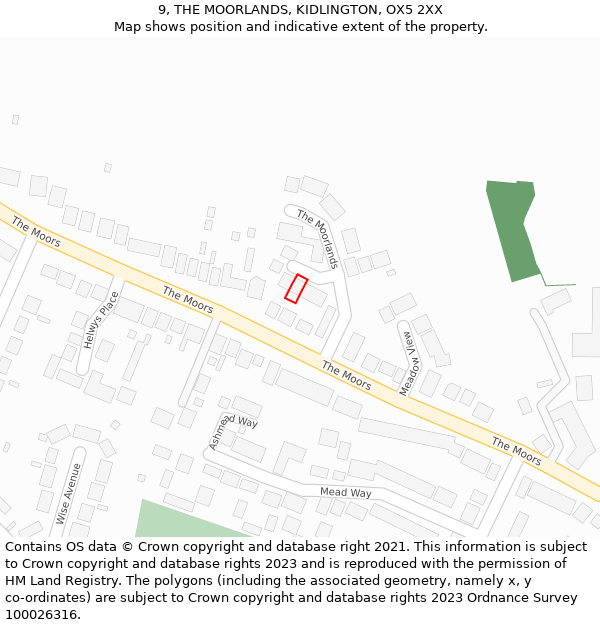 9, THE MOORLANDS, KIDLINGTON, OX5 2XX: Location map and indicative extent of plot