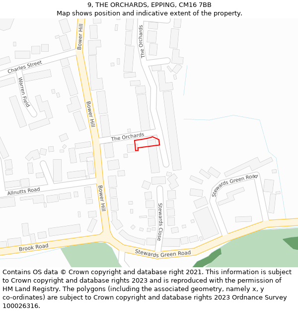 9, THE ORCHARDS, EPPING, CM16 7BB: Location map and indicative extent of plot