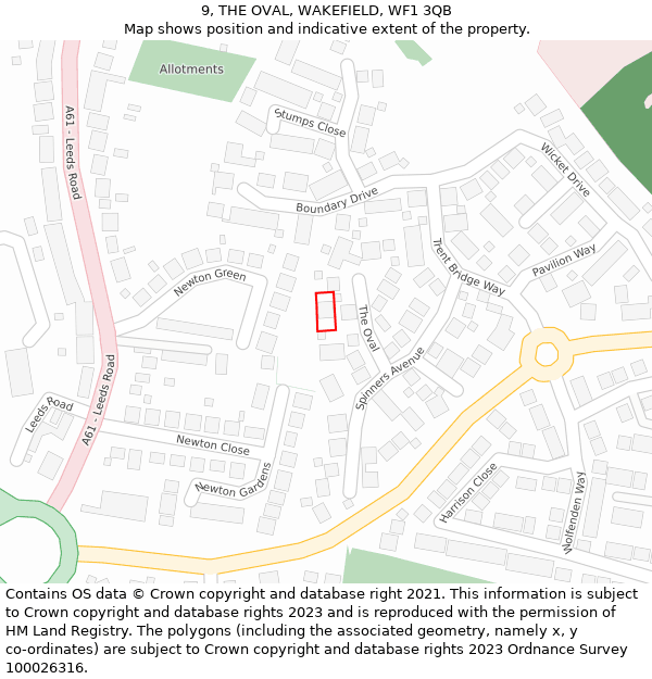 9, THE OVAL, WAKEFIELD, WF1 3QB: Location map and indicative extent of plot