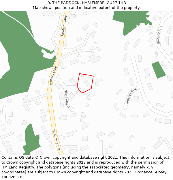 9, THE PADDOCK, HASLEMERE, GU27 1HB: Location map and indicative extent of plot