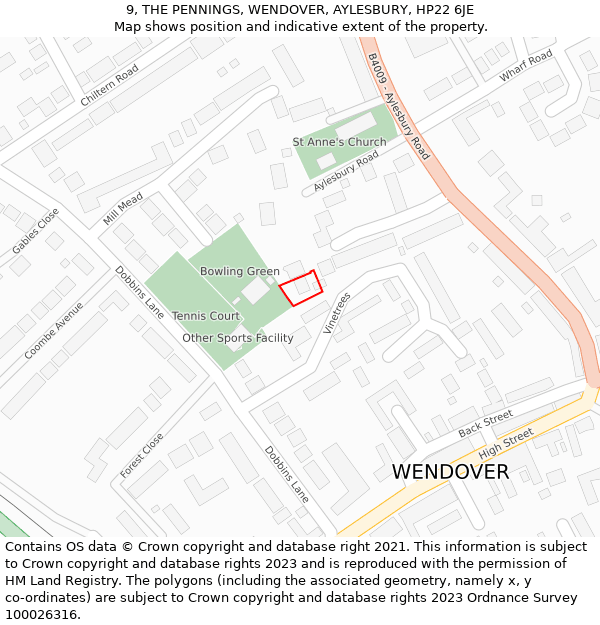 9, THE PENNINGS, WENDOVER, AYLESBURY, HP22 6JE: Location map and indicative extent of plot