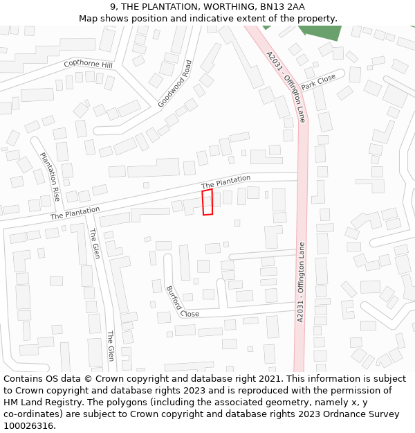 9, THE PLANTATION, WORTHING, BN13 2AA: Location map and indicative extent of plot