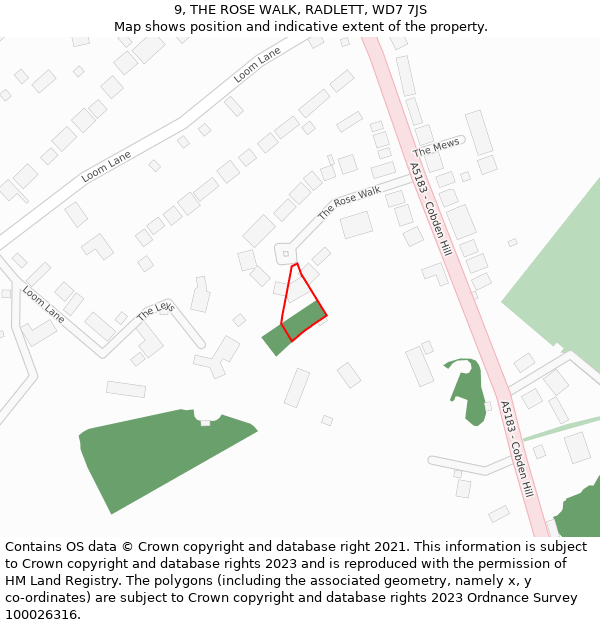 9, THE ROSE WALK, RADLETT, WD7 7JS: Location map and indicative extent of plot