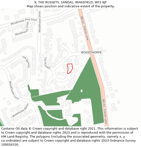 9, THE RUSSETS, SANDAL, WAKEFIELD, WF2 6JF: Location map and indicative extent of plot