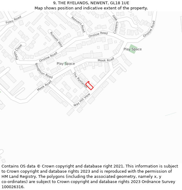 9, THE RYELANDS, NEWENT, GL18 1UE: Location map and indicative extent of plot