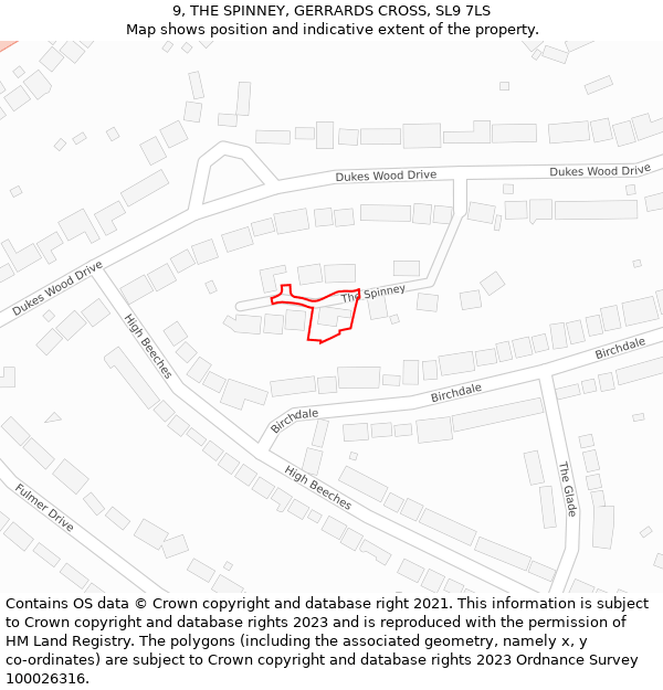 9, THE SPINNEY, GERRARDS CROSS, SL9 7LS: Location map and indicative extent of plot