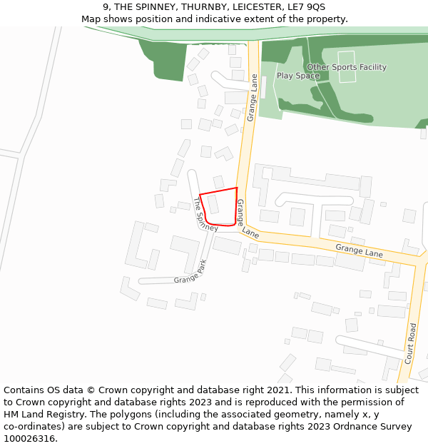 9, THE SPINNEY, THURNBY, LEICESTER, LE7 9QS: Location map and indicative extent of plot