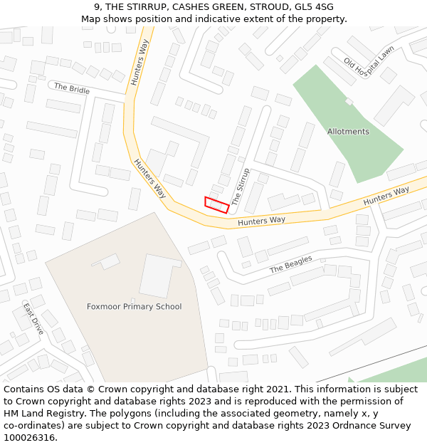 9, THE STIRRUP, CASHES GREEN, STROUD, GL5 4SG: Location map and indicative extent of plot