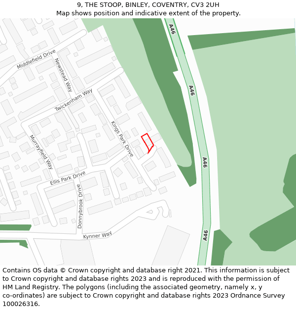 9, THE STOOP, BINLEY, COVENTRY, CV3 2UH: Location map and indicative extent of plot