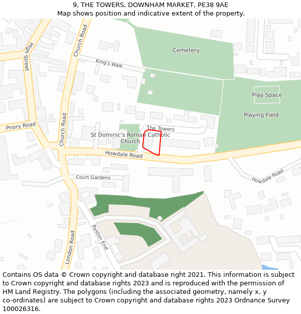 9, THE TOWERS, DOWNHAM MARKET, PE38 9AE: Location map and indicative extent of plot
