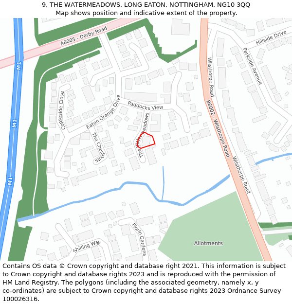 9, THE WATERMEADOWS, LONG EATON, NOTTINGHAM, NG10 3QQ: Location map and indicative extent of plot