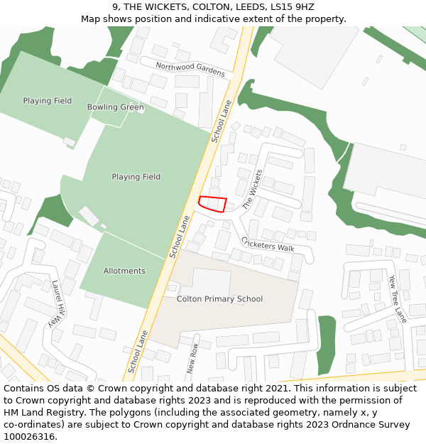 9, THE WICKETS, COLTON, LEEDS, LS15 9HZ: Location map and indicative extent of plot