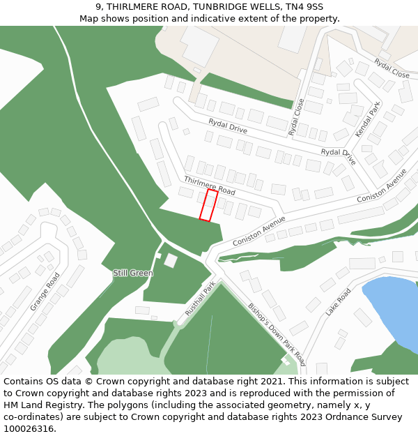 9, THIRLMERE ROAD, TUNBRIDGE WELLS, TN4 9SS: Location map and indicative extent of plot