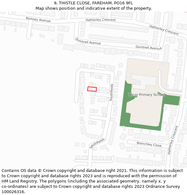 9, THISTLE CLOSE, FAREHAM, PO16 9FL: Location map and indicative extent of plot