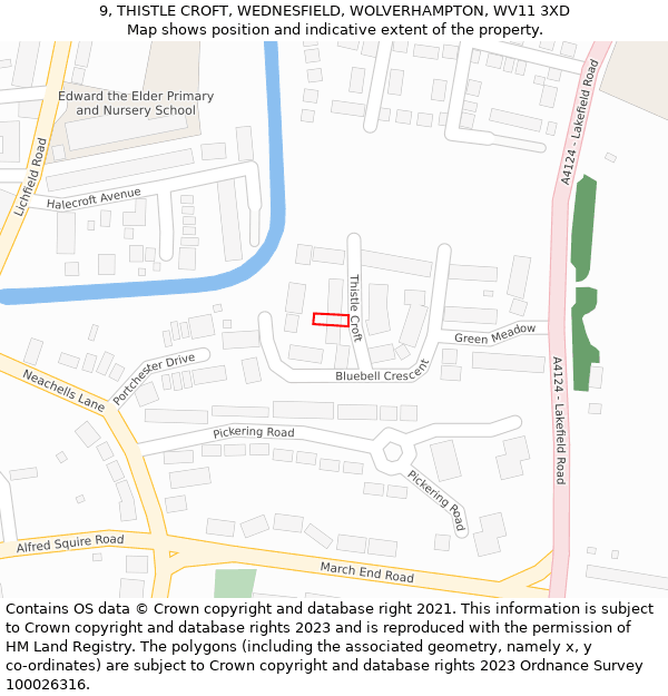 9, THISTLE CROFT, WEDNESFIELD, WOLVERHAMPTON, WV11 3XD: Location map and indicative extent of plot