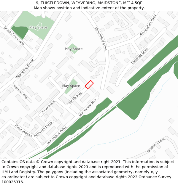 9, THISTLEDOWN, WEAVERING, MAIDSTONE, ME14 5QE: Location map and indicative extent of plot