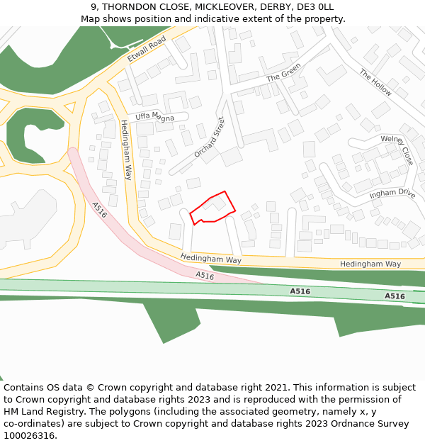 9, THORNDON CLOSE, MICKLEOVER, DERBY, DE3 0LL: Location map and indicative extent of plot