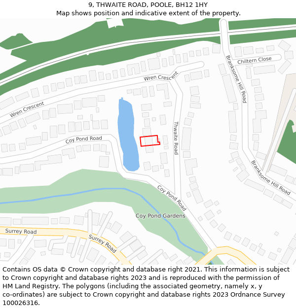 9, THWAITE ROAD, POOLE, BH12 1HY: Location map and indicative extent of plot