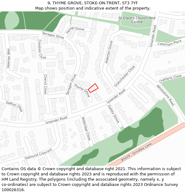 9, THYME GROVE, STOKE-ON-TRENT, ST3 7YF: Location map and indicative extent of plot