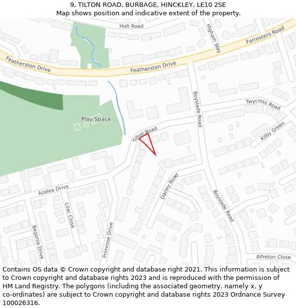 9, TILTON ROAD, BURBAGE, HINCKLEY, LE10 2SE: Location map and indicative extent of plot