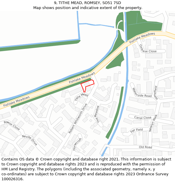 9, TITHE MEAD, ROMSEY, SO51 7SD: Location map and indicative extent of plot