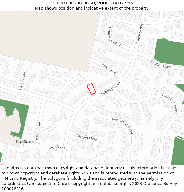 9, TOLLERFORD ROAD, POOLE, BH17 9AA: Location map and indicative extent of plot