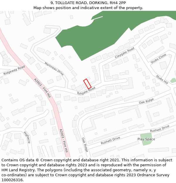 9, TOLLGATE ROAD, DORKING, RH4 2PP: Location map and indicative extent of plot