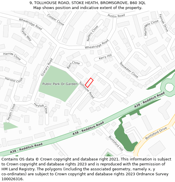 9, TOLLHOUSE ROAD, STOKE HEATH, BROMSGROVE, B60 3QL: Location map and indicative extent of plot