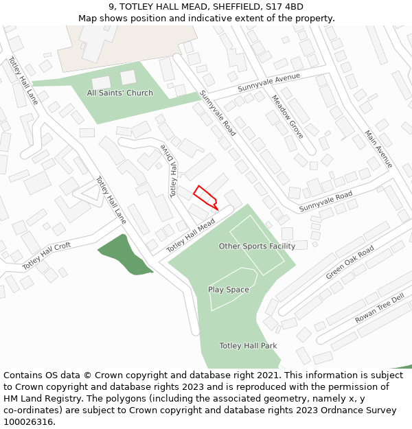 9, TOTLEY HALL MEAD, SHEFFIELD, S17 4BD: Location map and indicative extent of plot