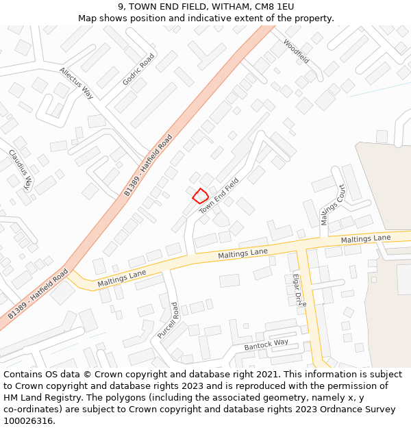 9, TOWN END FIELD, WITHAM, CM8 1EU: Location map and indicative extent of plot