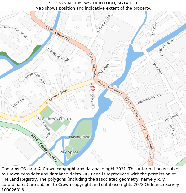 9, TOWN MILL MEWS, HERTFORD, SG14 1TU: Location map and indicative extent of plot